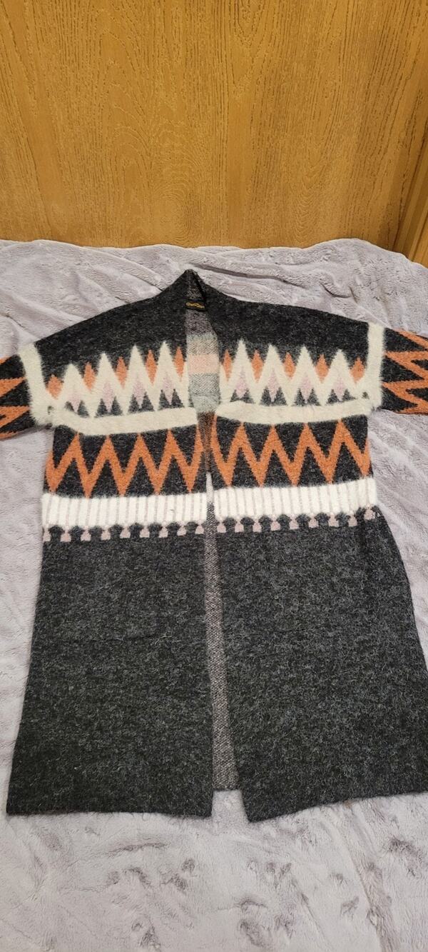 Angora Blend Cardigan Women M Open Front Long Sweater Winter Boho Cottagecore